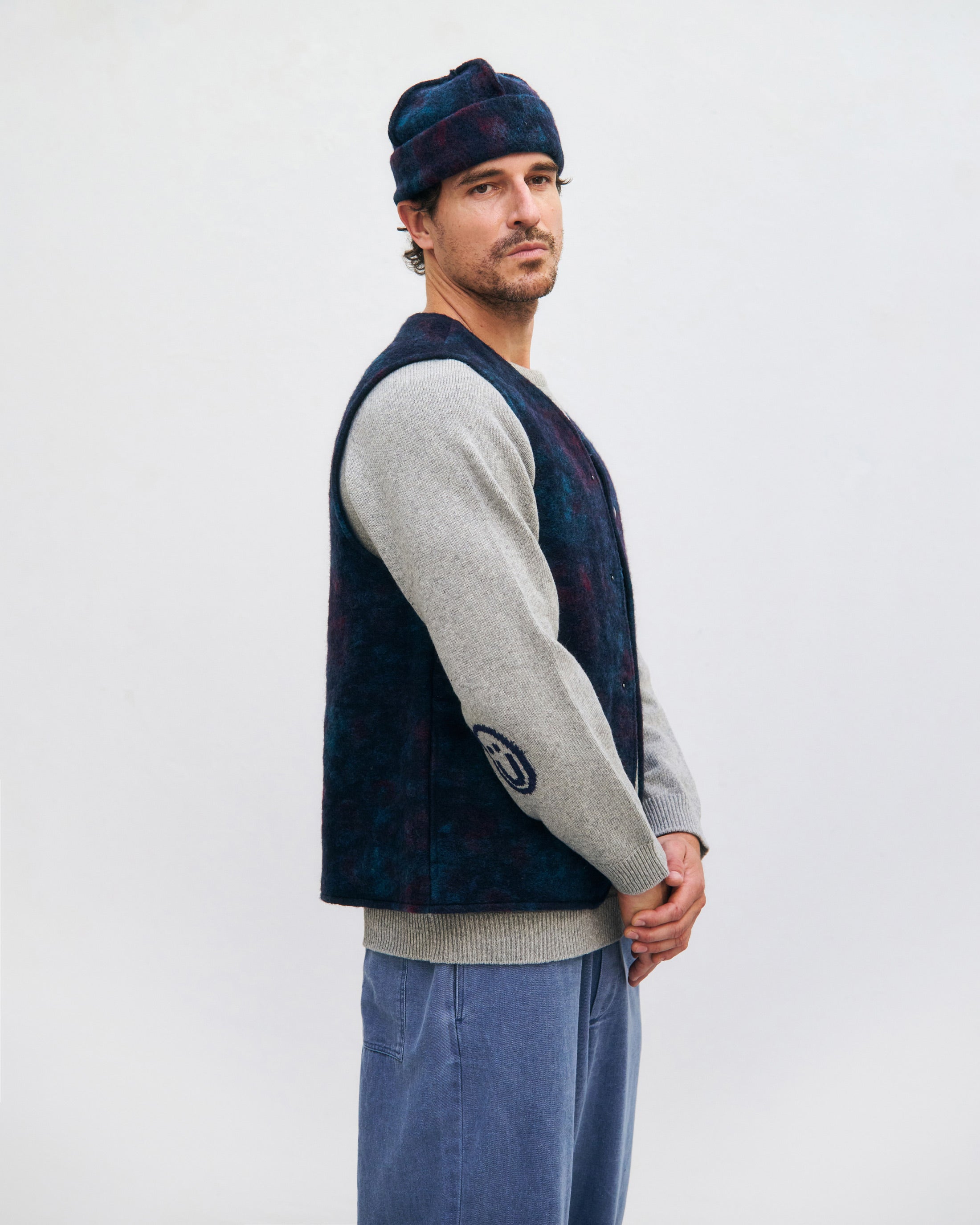 Weste Bio Wollmischung - Blau Melange