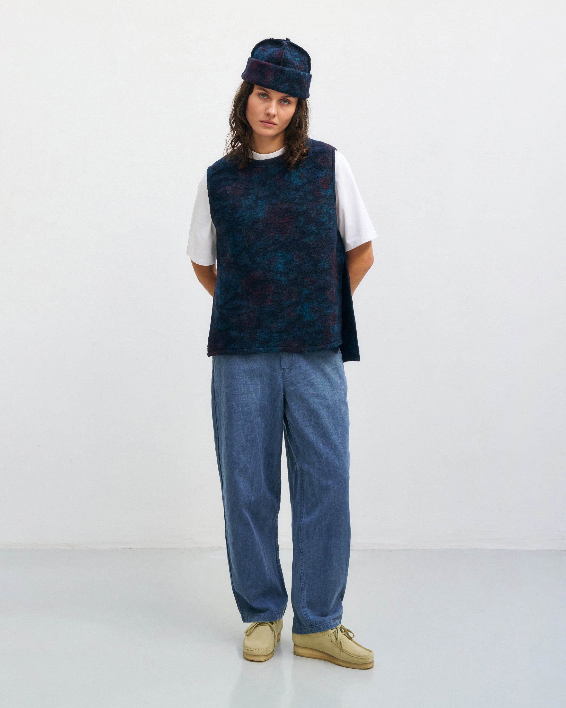 Lange Weste Bio Wollmischung - Blau Melange