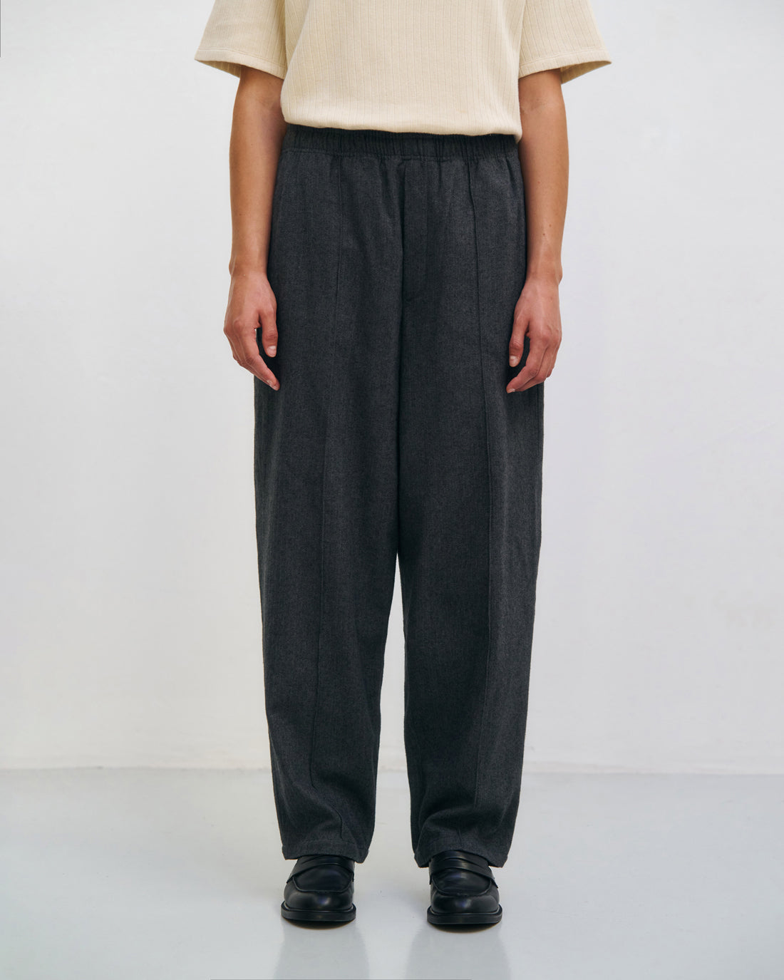 Weite Bundfaltenhose Bio Baumwolle - Herringbone Grau