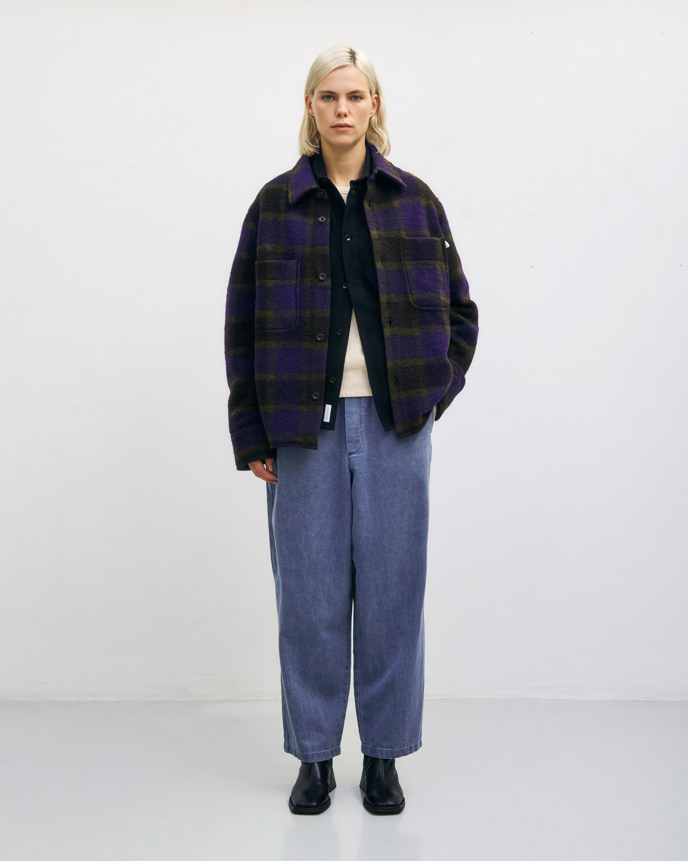 Schweres Overshirt Bio Wollmischung - Lila Kariert