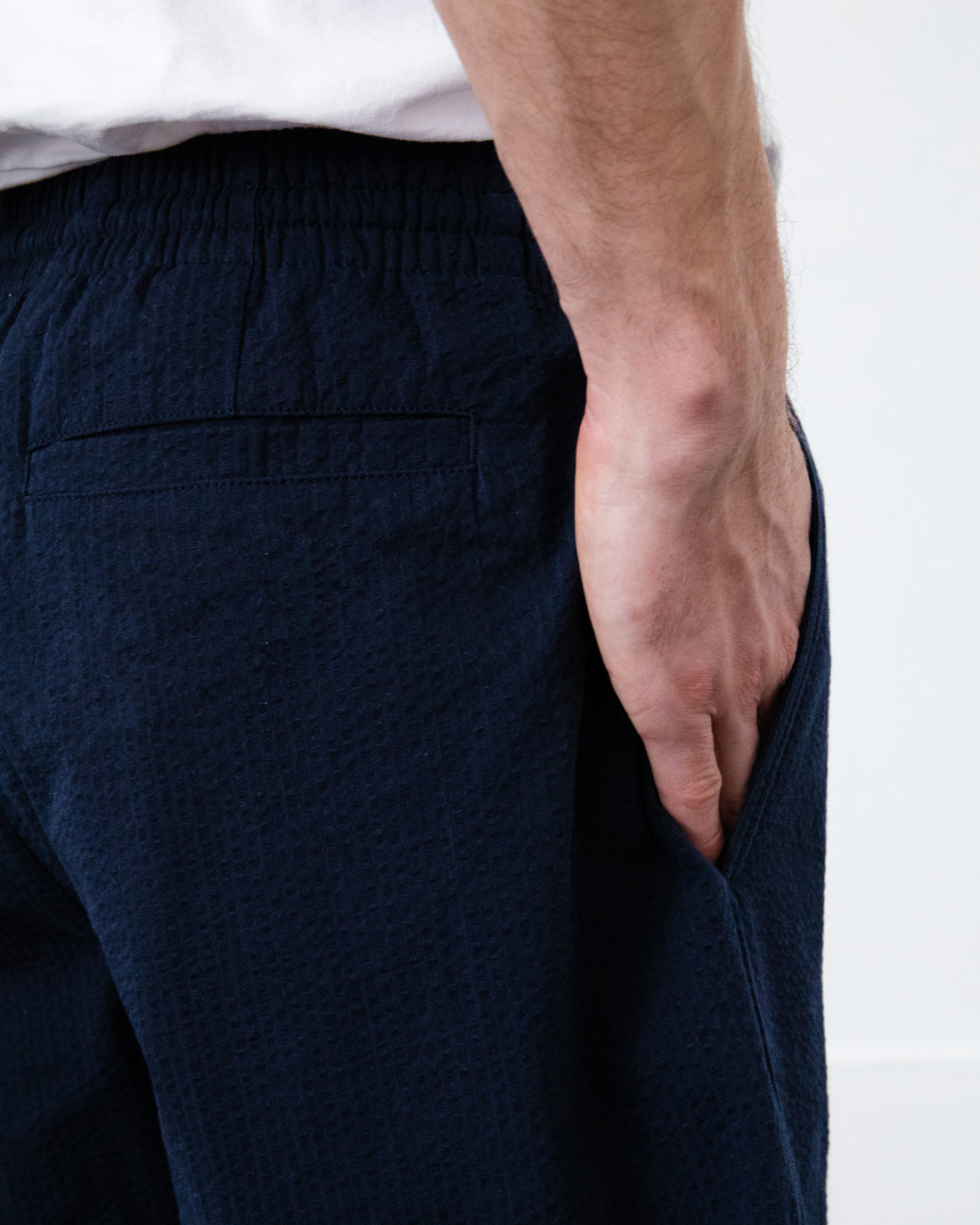 Kurze Seersucker Hose Bio Baumwolle - Dunkelblau