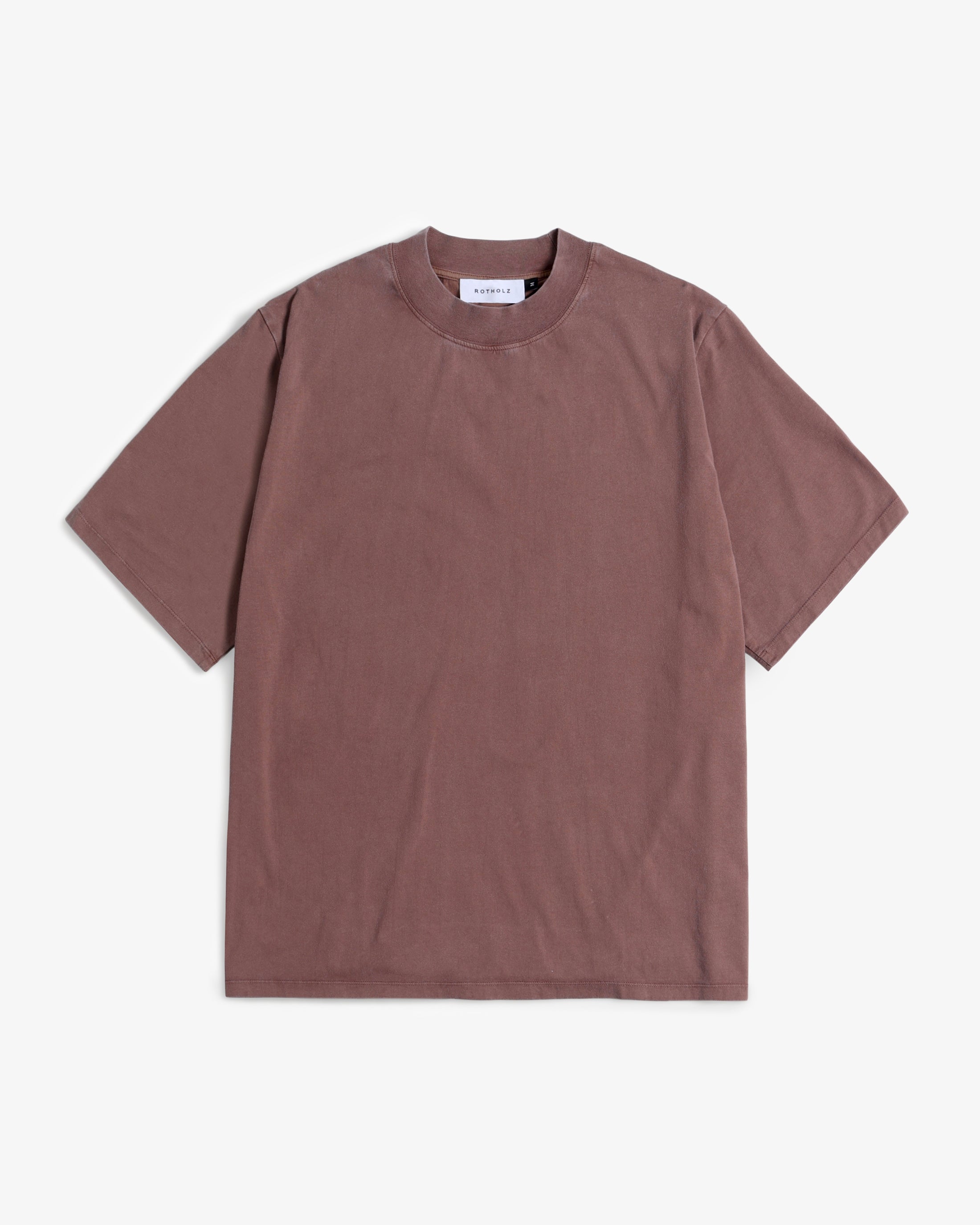 T-Shirt mit Breitem Kragen - Braun