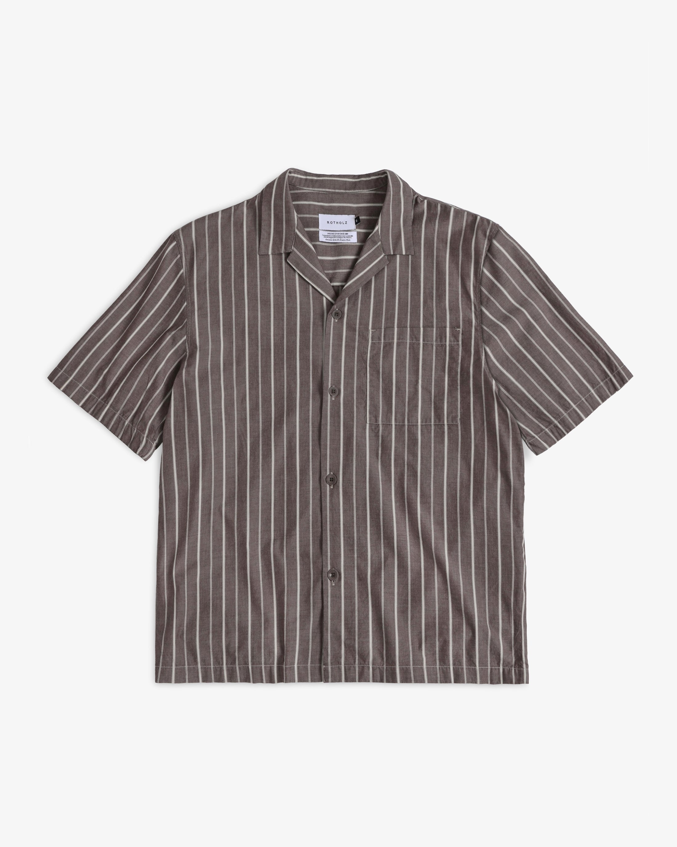 Gestreiftes Bowling Shirt Bio Baumwolle - Braun