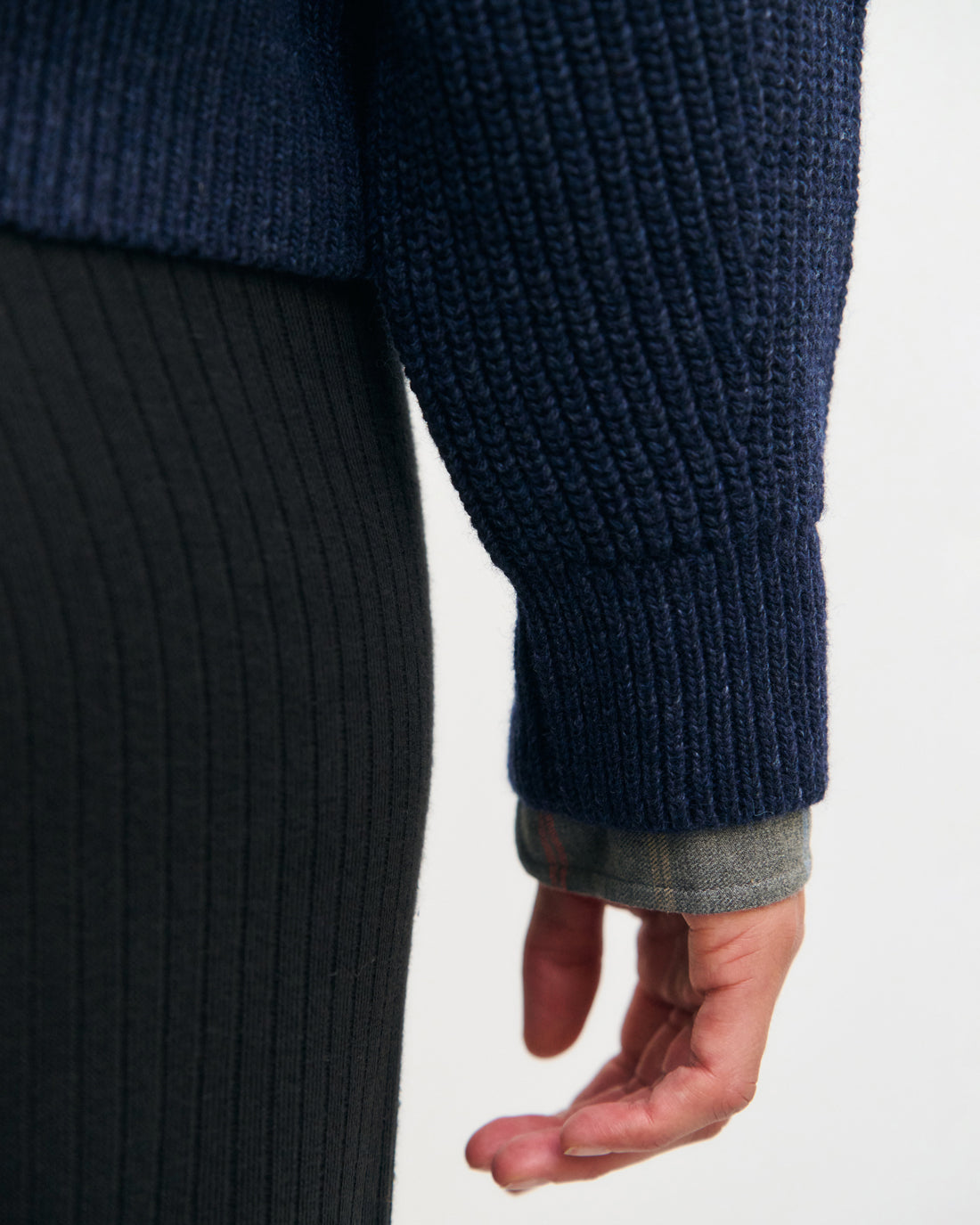 Kurzer Strickpullover Recycelte Wolle - Dunkelblau