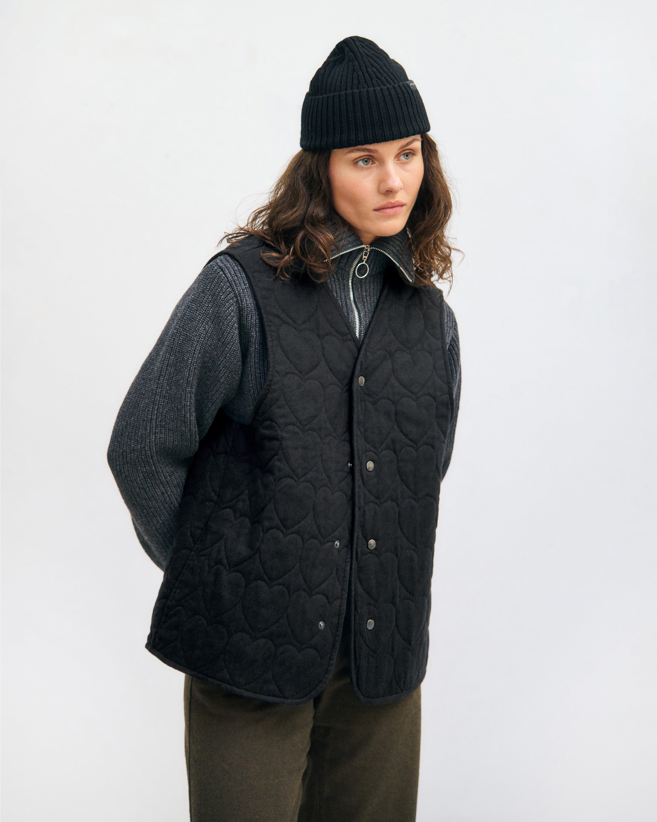Flanell Steppweste Bio Baumwolle - Schwarz