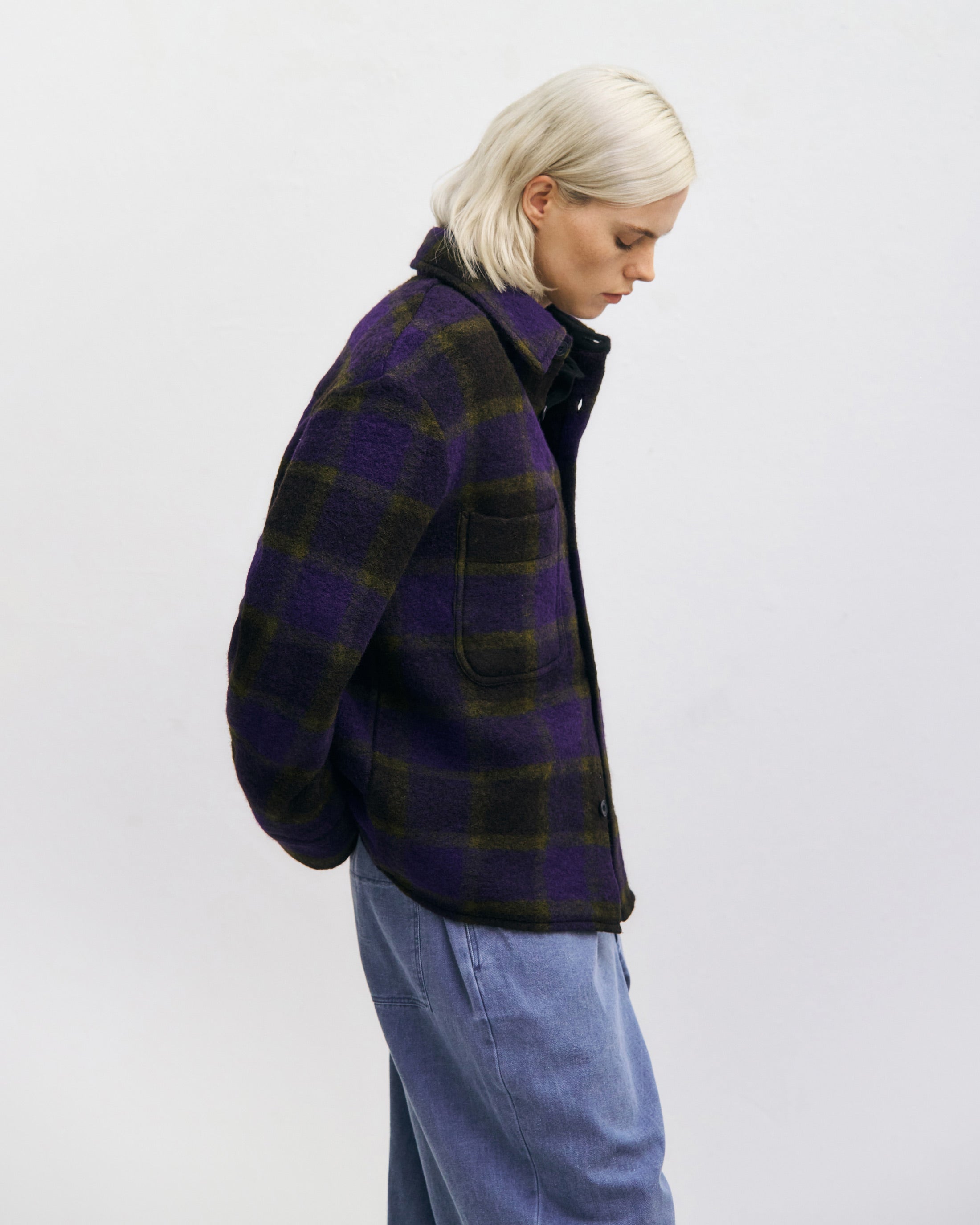 Schweres Overshirt Bio Wollmischung - Lila Kariert