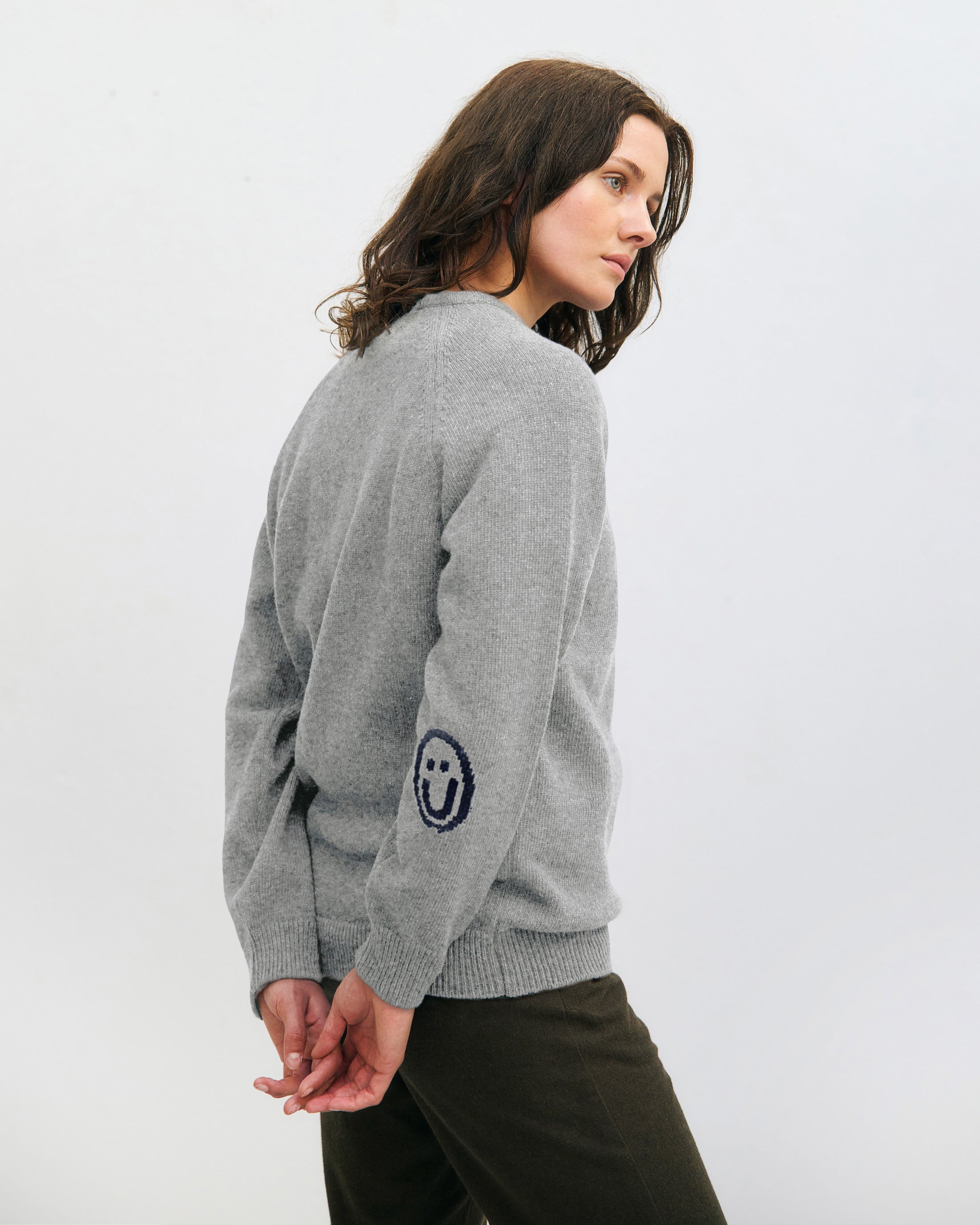 Smiling Strickpullover Recycelte Wolle - Hellgrau